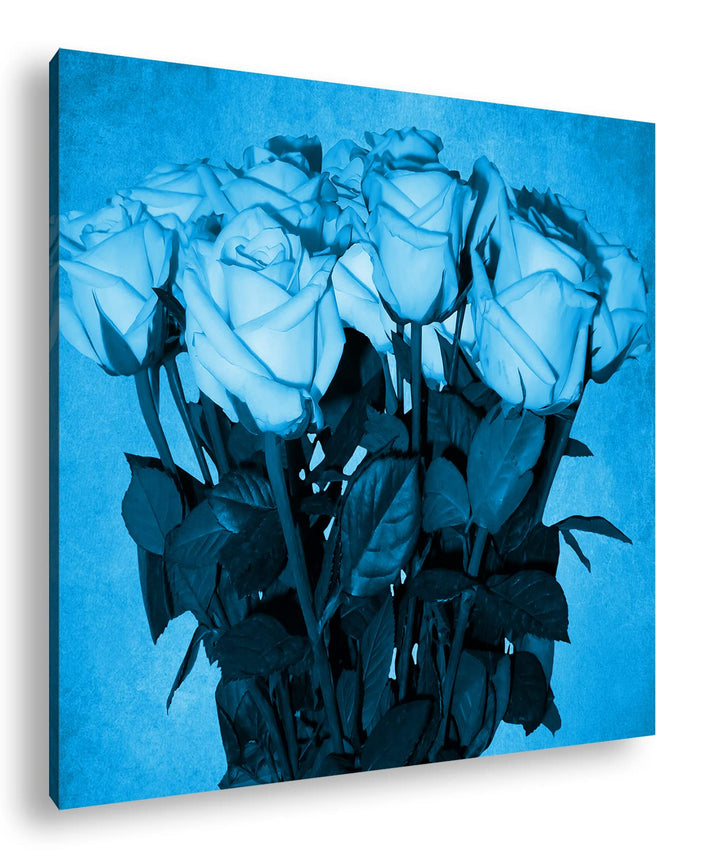 deyoli Blumenstrauss Rosen Format: 40x40 Effekt: Monocrome Blau als Leinwand, Motiv fertig gerahmt a