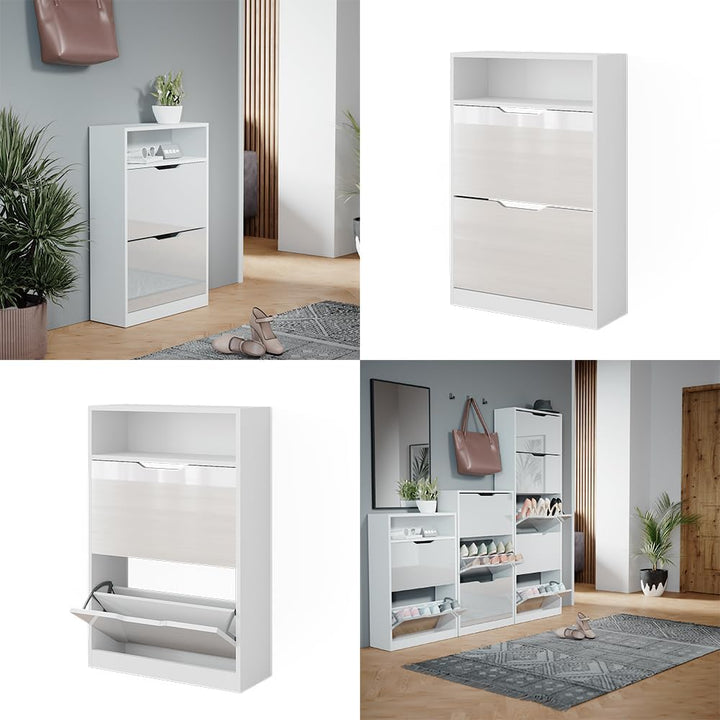 Vicco Schuhkipper Luca, Weiss/Weiss Hochglanz, 59 x 89.5 cm mit 2 Fächern, zur Aufbewahrung von Schu