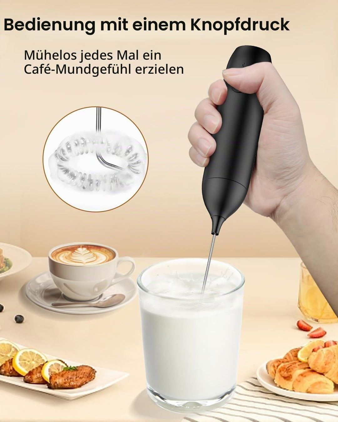 Pawfly Akku Milchaufschäumer Stab, Handschäumer mit Halter &amp; Edelstahlschneebesen, Elektrischer Scha