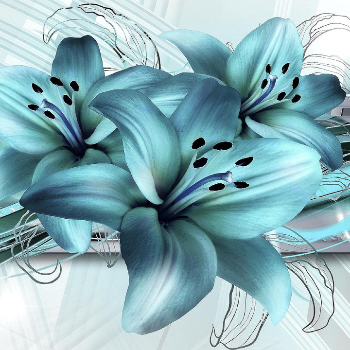 Runa Art Bild Modern Blumen Lilien - Made in Germany - Wandbilder Abstrakt Türkis 4 Teilig 008742a 1