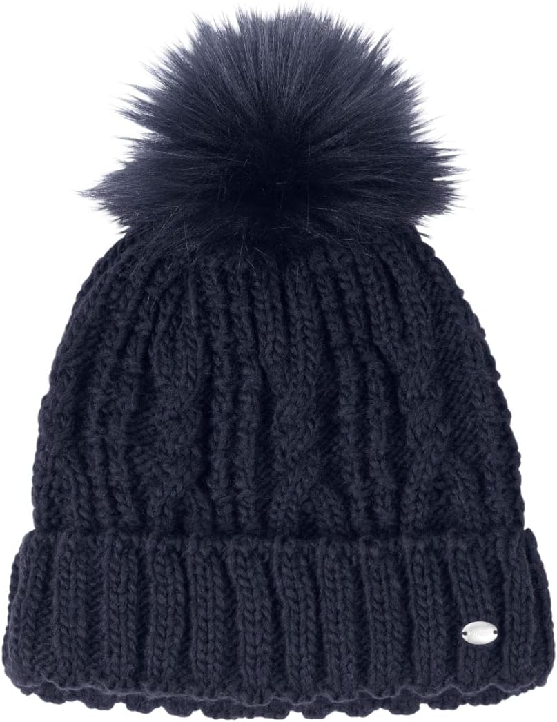 PIKEUR Damen Mütze mit Fell-Imitat-Bommel Herbst/Winter 2021 55 Middle Grey, 55 Middle Grey