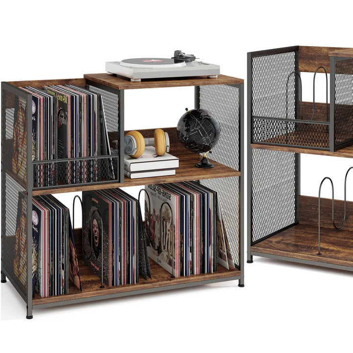KOMFOTTEU Vinyl-Plattenspielerständer für bis zu 300 Alben, 3-stöckige Schallplatten-Display mit 3 a