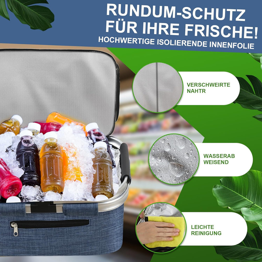 Nagoyuki 30L Einkaufskorb, Kühltasche, Faltbarer Kühlkorb, Doppellagige Einkaufstasche, Praktischer