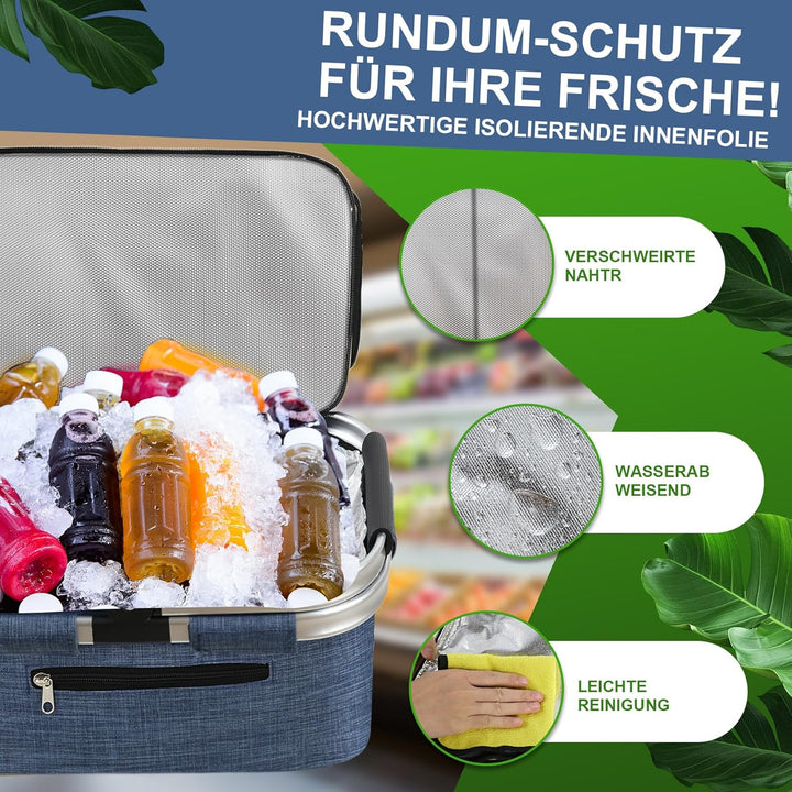 Nagoyuki 30L Einkaufskorb, Kühltasche, Faltbarer Kühlkorb, Doppellagige Einkaufstasche, Praktischer