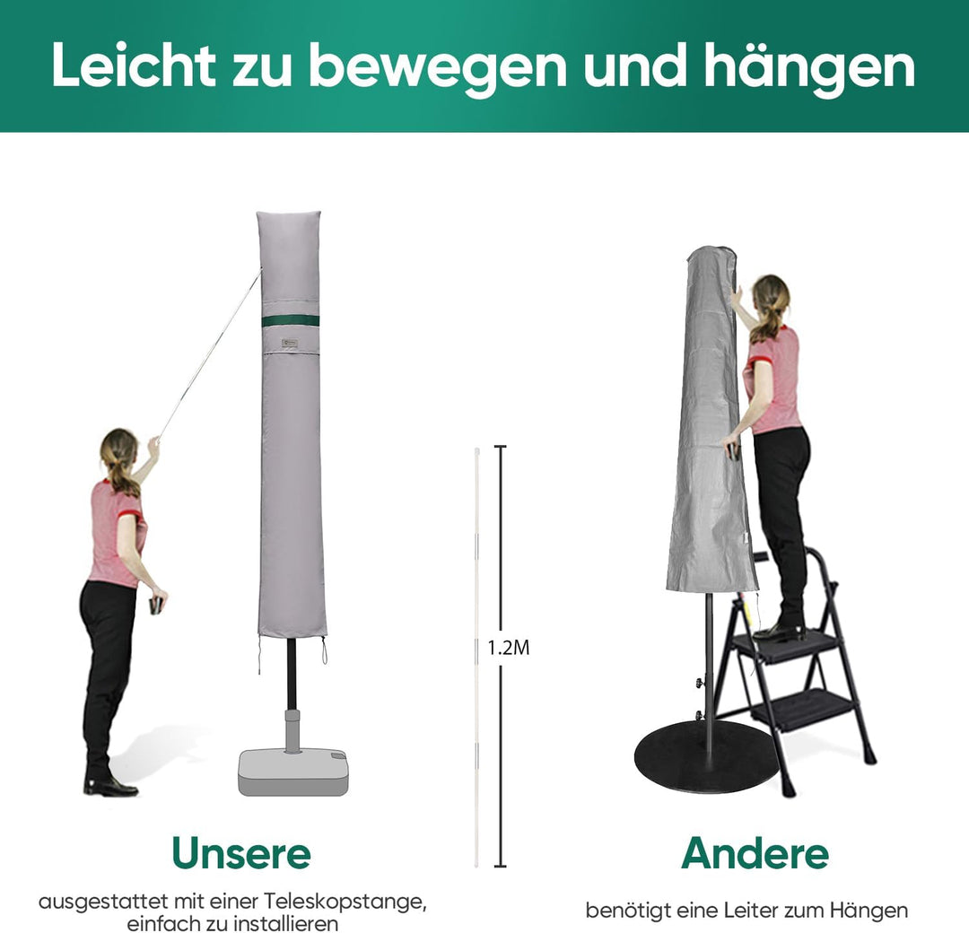 Sekey Sonnenschirm Schutzhülle mit Stab, Abdeckhauben für Ø 300 cm Gartenschirm mit Belüftungsöffnun
