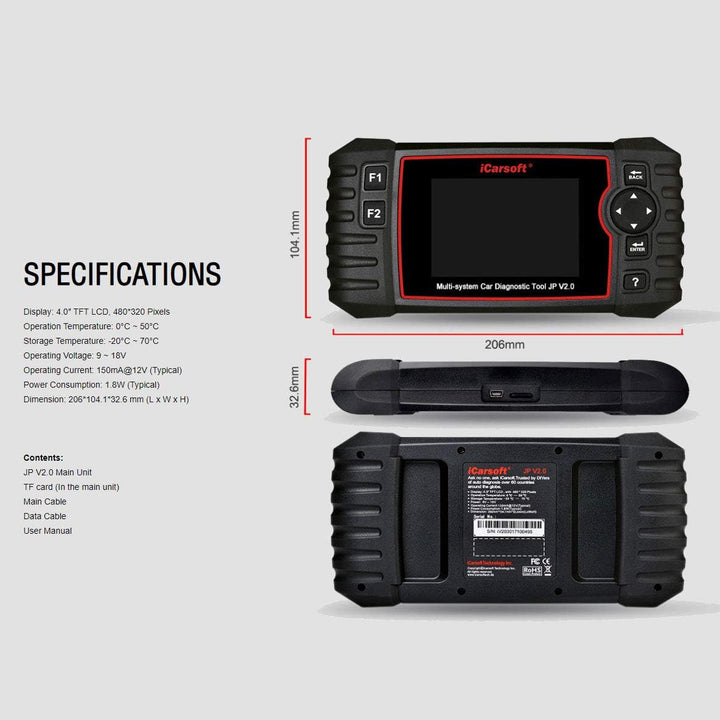 iCarsoft OBD Diagnosegerät JP V2.0 für Toyota/Lexus/Scion/Isuzu/Nissan/Infiniti/Mitsubishi/Honda(Acu