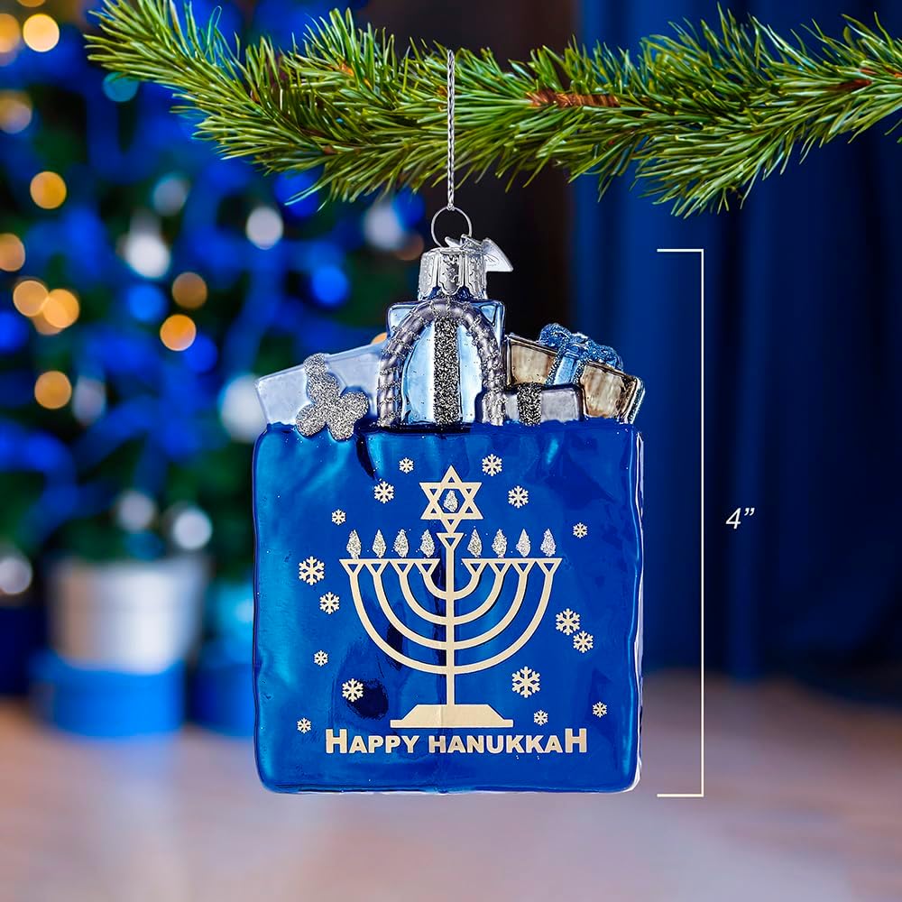 Kurt Adler 10,2 cm Noble Gems Happy Hanukkah Glas Geschenk Tüte Ornament