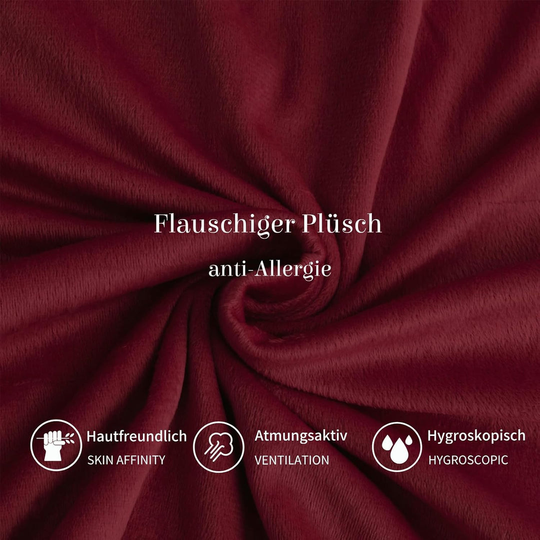 Boqingzhu Biber Bettwäsche 155×220cm Plüsch Rot Weinrot Grau Flanell Winter Warm Kuschelig Flauschig