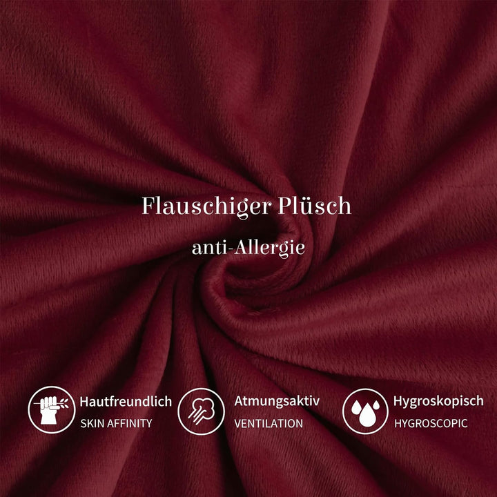Boqingzhu Biber Bettwäsche 155×220cm Plüsch Rot Weinrot Grau Flanell Winter Warm Kuschelig Flauschig