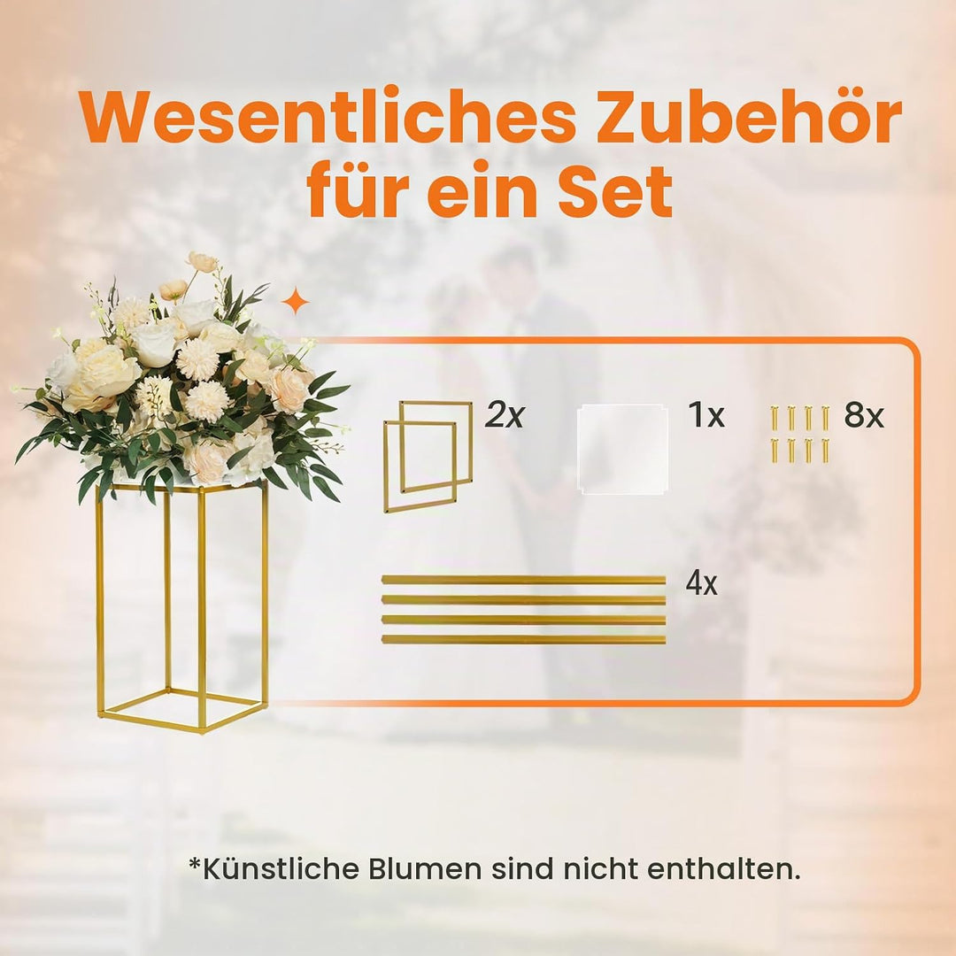 YALLOVE 2 Pcs 40cm Metall Blumenständer, Gold Mittelstücke Vasen Stand mit klaren Acrylplatten, geom