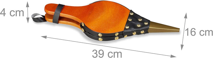Relaxdays Blasebalg Grill & Kamin, rustikaler Handblasebalg, goldene Ziernägel, Luftbläser, 39 cm la
