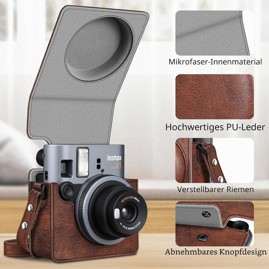 FINTIE Schutzhülle für Fujifilm Instax Mini 41 Sofortbildkamera – Premium veganes Leder Tasche Cover