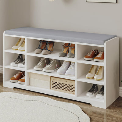 Hzuaneri Schuhbank, Schuhregal mit Sitzfläche, Sitzbank mit Stauraum, Kissen, 9 Fächer, 103 x 30 x 5