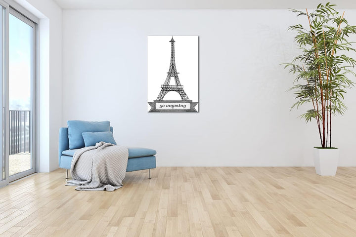 erstaunliche Architektur aus Paris - der Eifelturm Format: 80x60 als Leinwand, Effekt: Schwarz&amp;Weiss