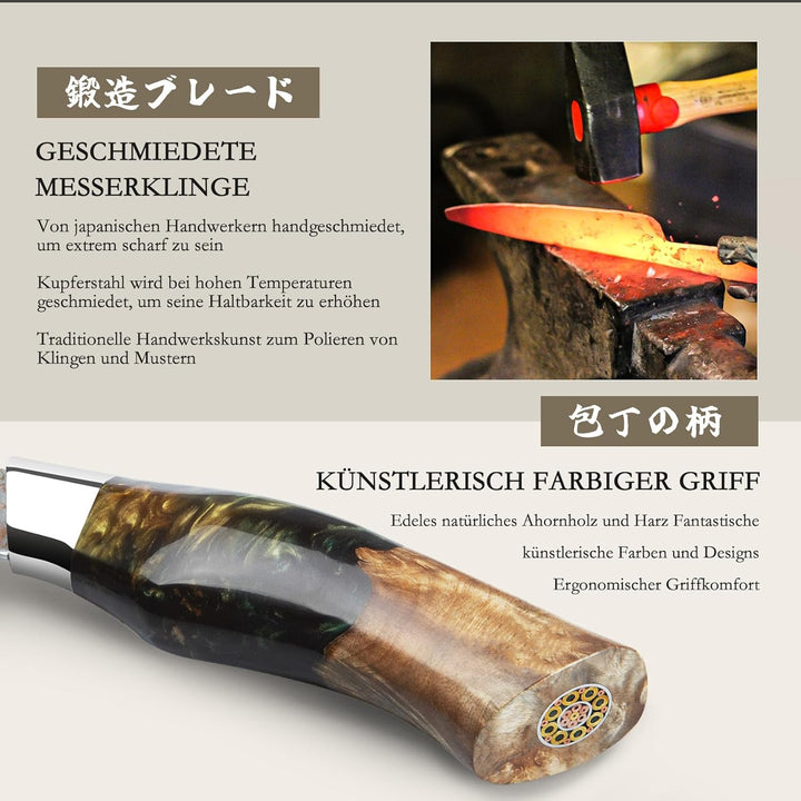 SHAN ZU Damastmesser aus Kupfer Kochmesser Handgeschmiedetes Japanisches Messer, 33 Schichten Damast