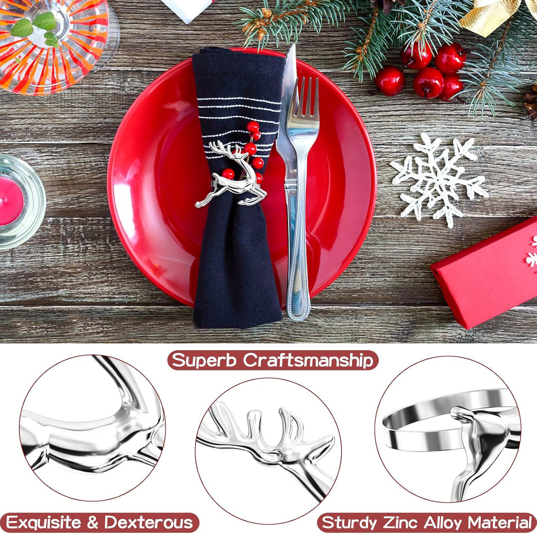 ZeeDix 24 Stück Silber Serviettenringe Weihnachten Hirsch - Serviettenringen für die Festtafel, Weih