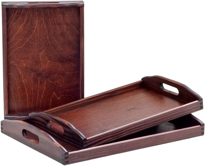 Wooden World Set aus 3 Holztabletts mit Griffen, Braun, 3 verschiedene Grössen