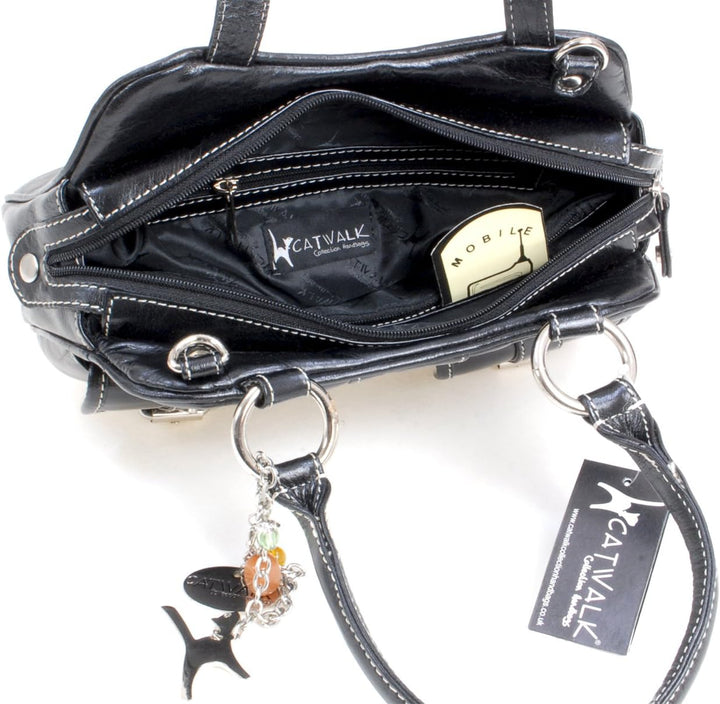 Catwalk Collection Handbags - Damen Leder Henkeltasche - Umhängetasche/Handtasche Mittelgross - Vers