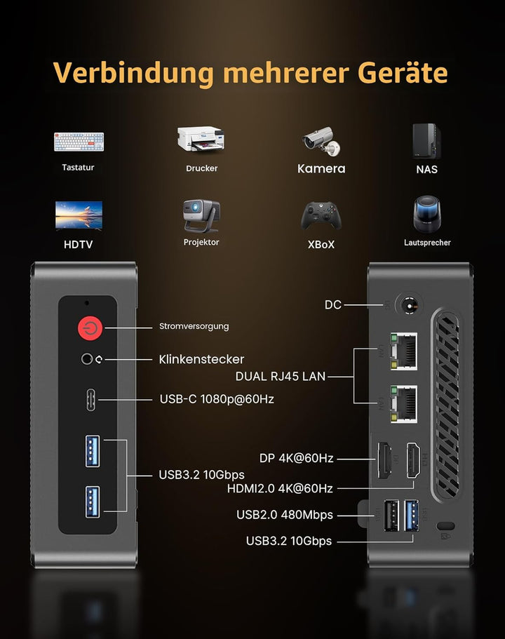 AS1 Mini-PC Büro-Zuhause, Ryzen 5 3550H (Übertrifft N150/N100, Bis zu 3.7GHz), Mini-Computer, 16GB D