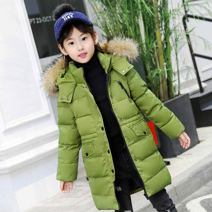 amropi Mädchen Daunenjacken mit Fell Kapuze Lang Winterjacke Kälteschutz Wasserabweisend Verdickte D