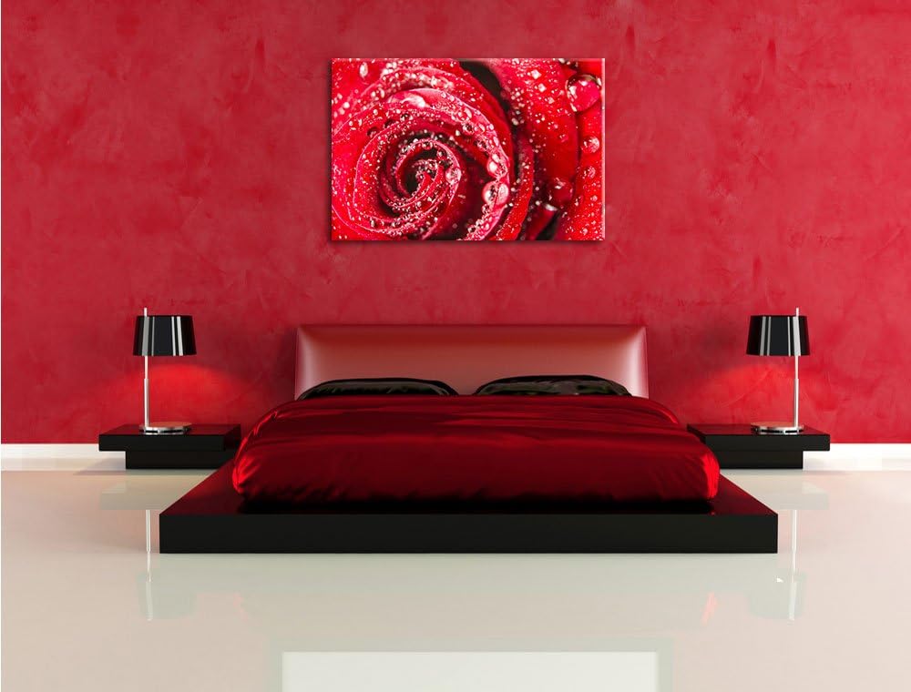Pixxprint Rose mit Wassertropfen als Leinwandbild/Grösse: 100x70 cm/Wandbild/Kunstdruck/fertig bespa
