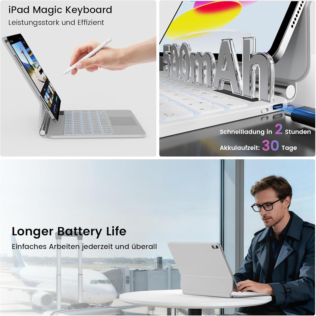 Magic Keyboard für iPad A16 11. Generation 2025 / iPad 10. Generation 2022, Magnetischer Stand 90-13