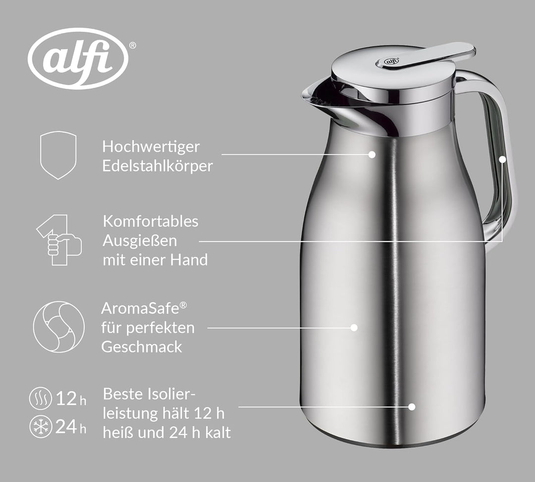 SKYLINE1,0l,stainless steel mat,Edelstahl-Isolierkanne mit hygienischem Hartglaseinsatz,Drehverschlu
