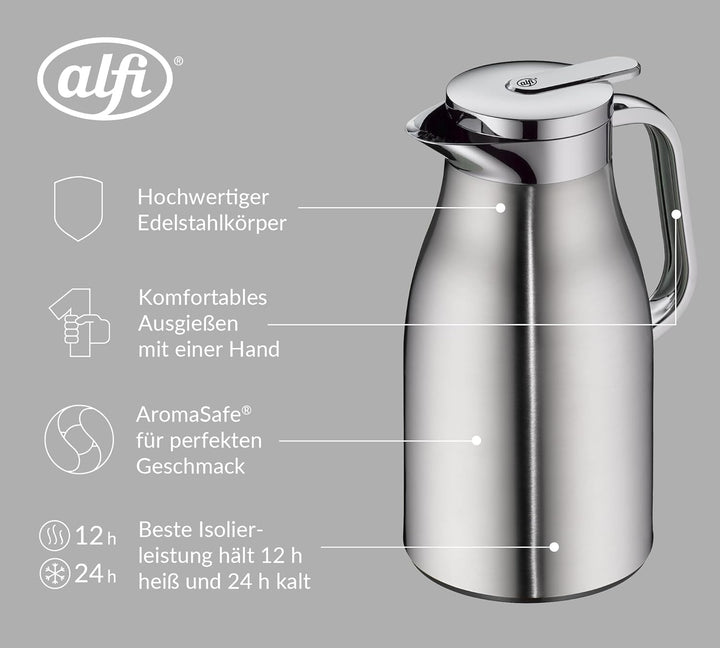 SKYLINE1,0l,stainless steel mat,Edelstahl-Isolierkanne mit hygienischem Hartglaseinsatz,Drehverschlu