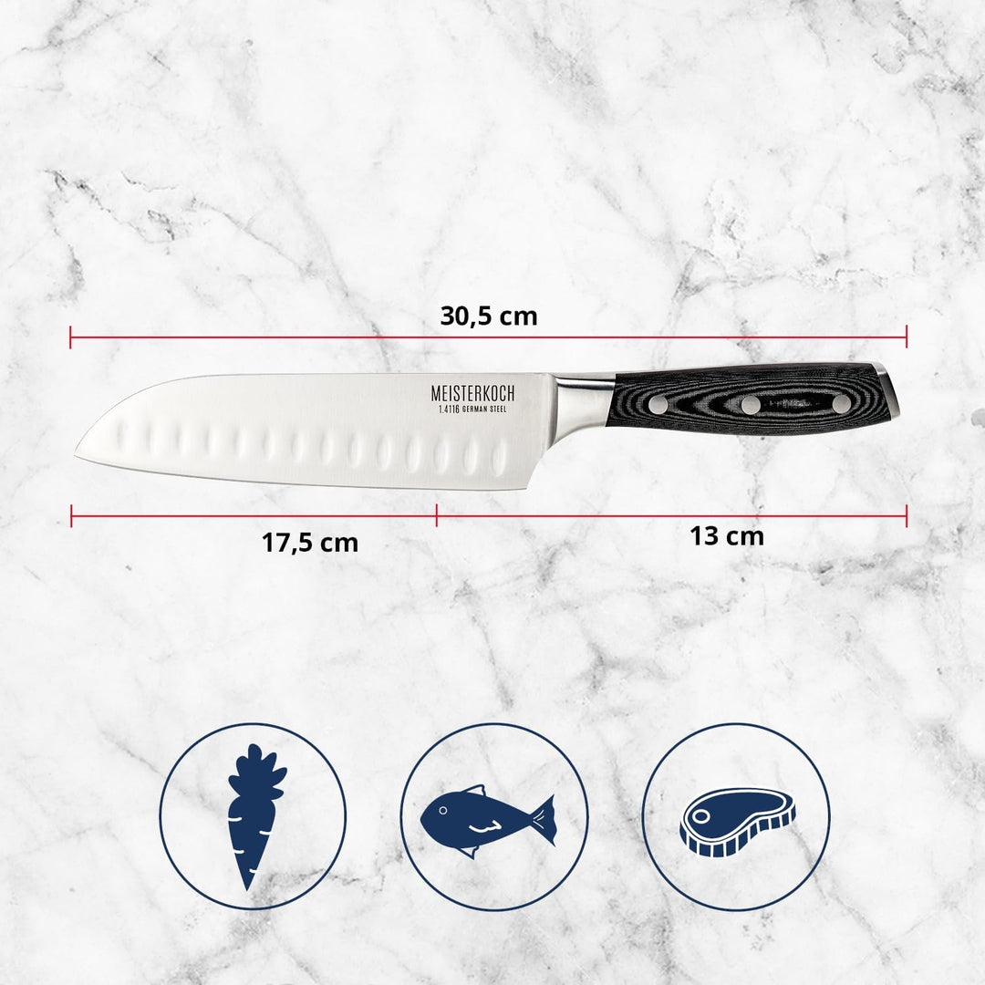 MEISTERKOCH Santokumesser Messer Küchenmesser | 17,5 cm Klinge aus rostfreiem deutschen Edelstahl |