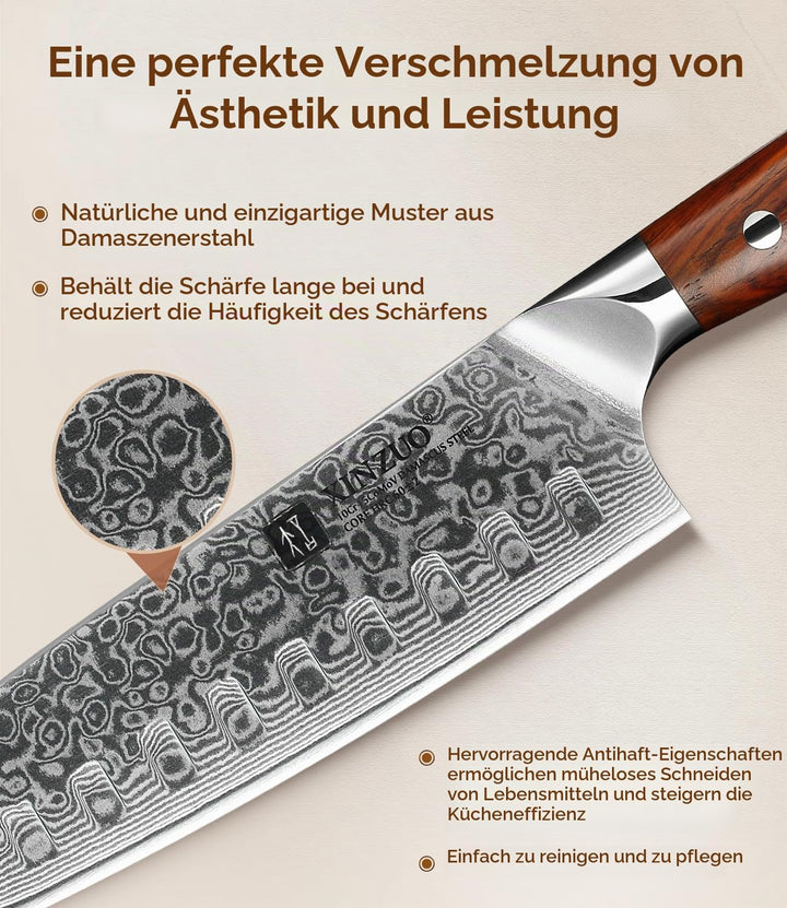 XINZUO 18cm Damaststahl Santokumesser, Damastmesser Chefmesser Profi geschmiedet Kochmesser, Scharfe