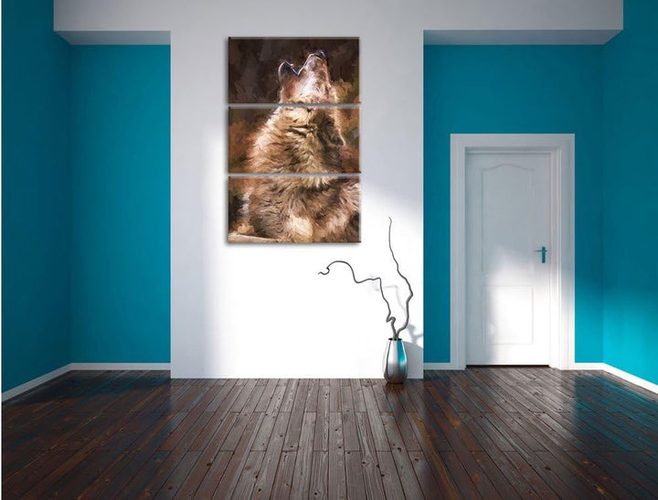 Pixxprint heulende Wölfe als Leinwandbild/Grösse: 3 Teilig (120x80) cm/Wandbild/Kunstdruck/fertig be
