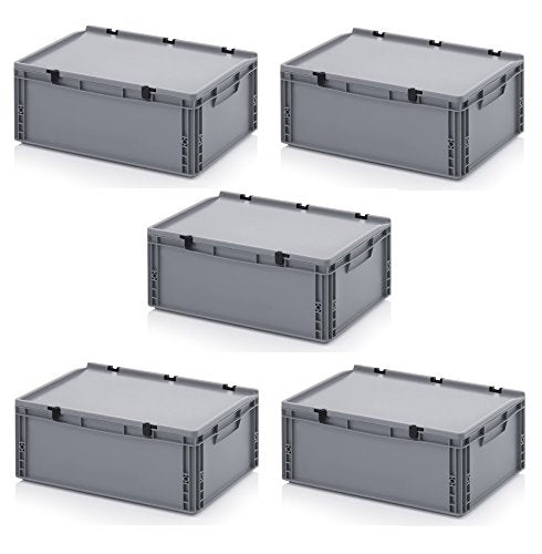 Auer Packaging 5x Eurobehälter 60 x 40 x 23,5 mit Scharnierdeckel inkl. gratis Zollstock 5er Set