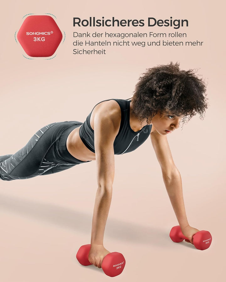 SONGMICS Hanteln, 2er Set,Hantelset, Kurzhanteln, Hexagon, Neopren-Beschichtung, Krafttraining, Work