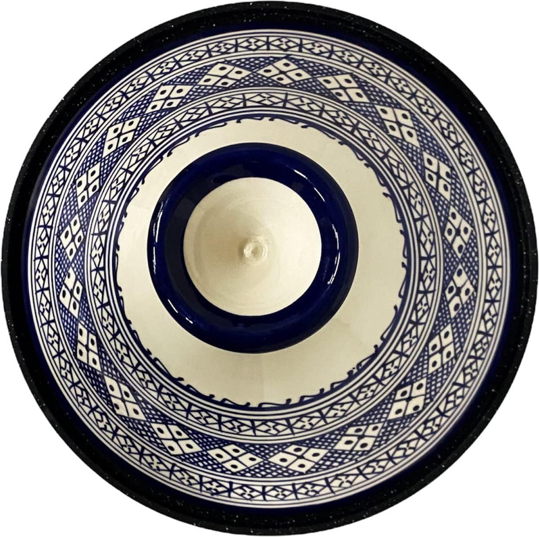 Tajine Fes Ø30cm - Induktion - Handarbeit bunte Keramik - Weiss/Blau