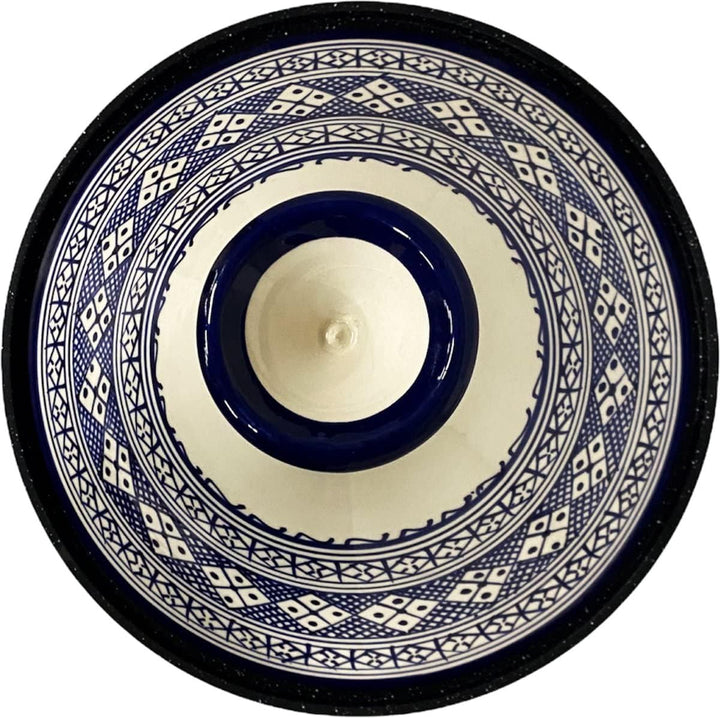 Tajine Fes Ø30cm - Induktion - Handarbeit bunte Keramik - Weiss/Blau