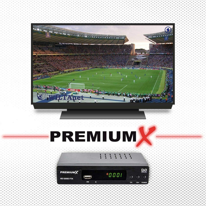 PremiumX Satelliten-Receiver HD 520SE FTA Digital SAT TV Receiver DVB-S2 FullHD HDMI SCART 2X USB Mu