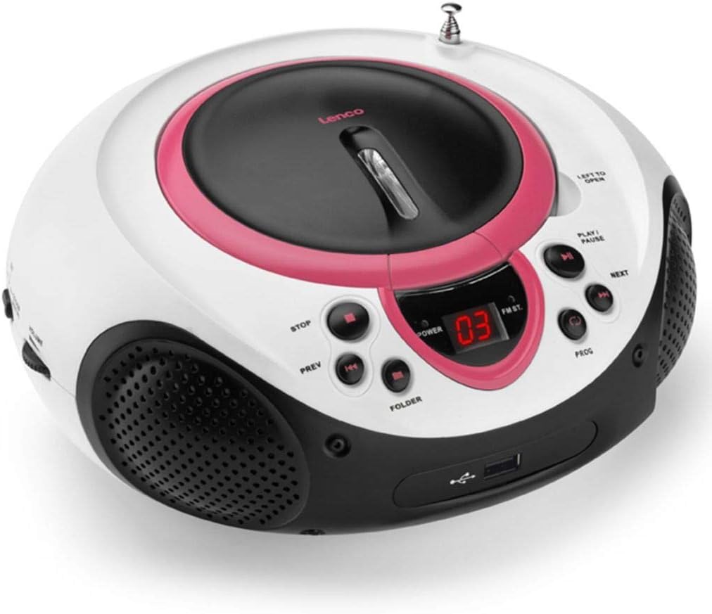 Lenco SCD-38 Tragbares UKW-Radio mit CD/MP3-Player (USB 2.0) Pink