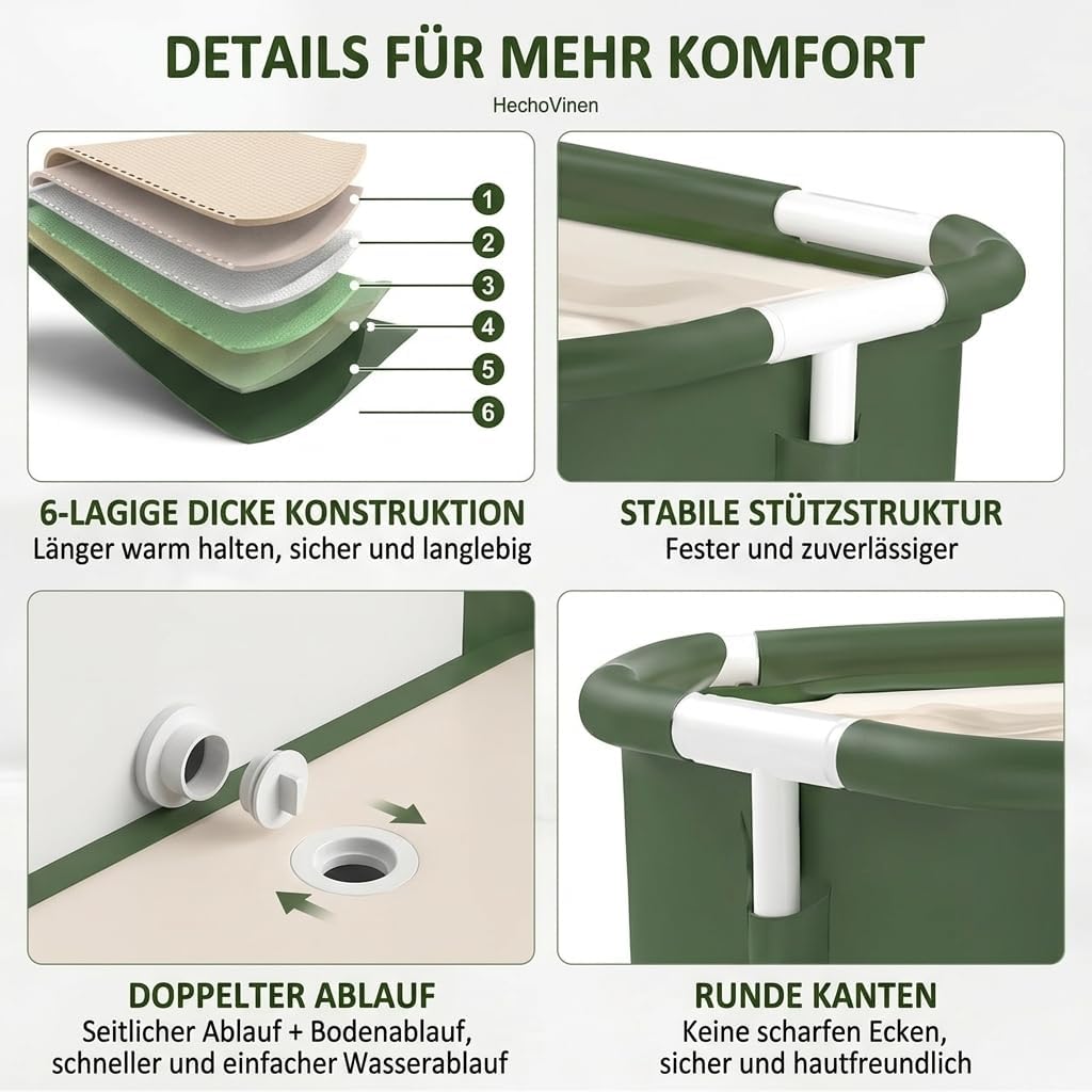 Tragbare Badewanne, Mobile Faltbare Badewanne für Dusche, Erwachsene Klappbare Plastikwanne, Spa Bad