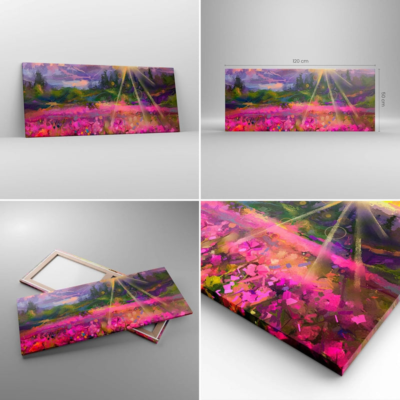 Wandbilder Dekoration Wohnzimmer Berge Blumen Blumen Panorama Bilder auf Leinwand 120x50cm Leinwandb