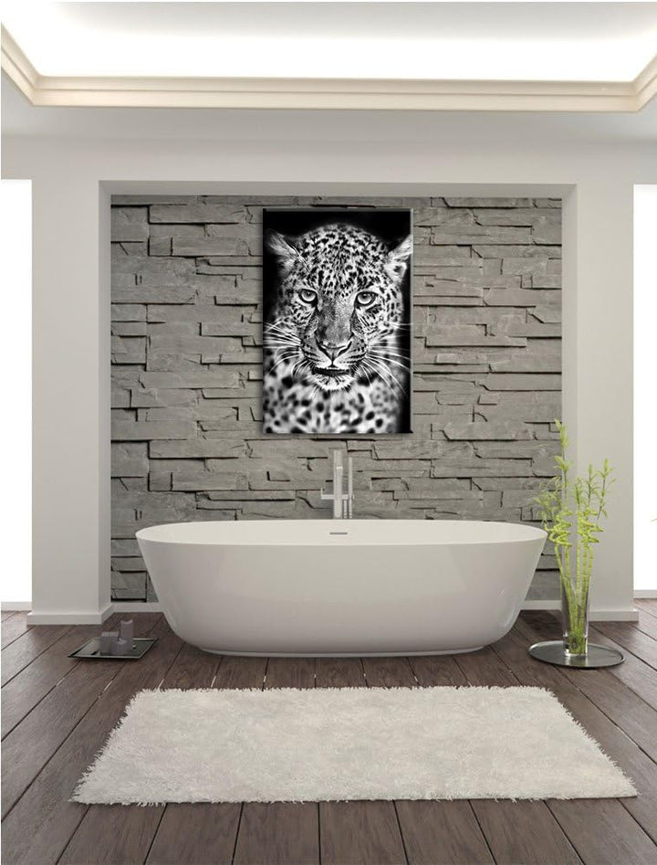 Pixxprint Stolzer Leopard / 100x70cm Leinwandbild bespannt auf Holzrahmen/Wandbild Kunstdruck Dekora