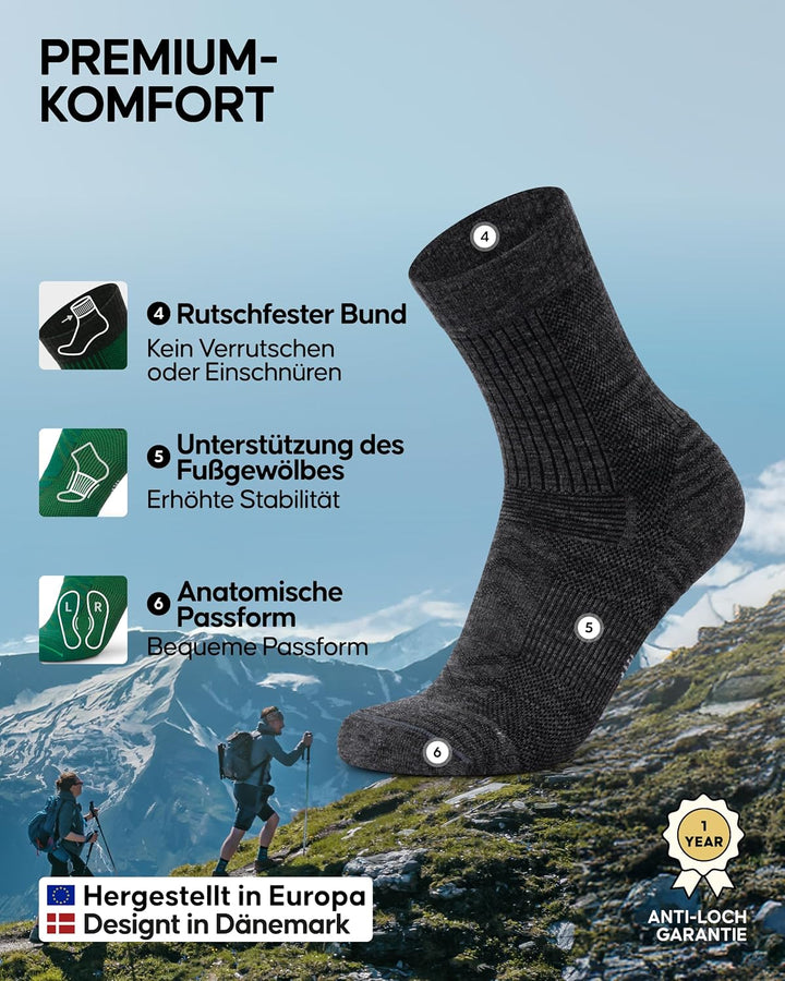 DANISH ENDURANCE Leichte Merino Wolle Wandersocken, Warme Wollsocken, Merino Socken, Gepolstert, Atm
