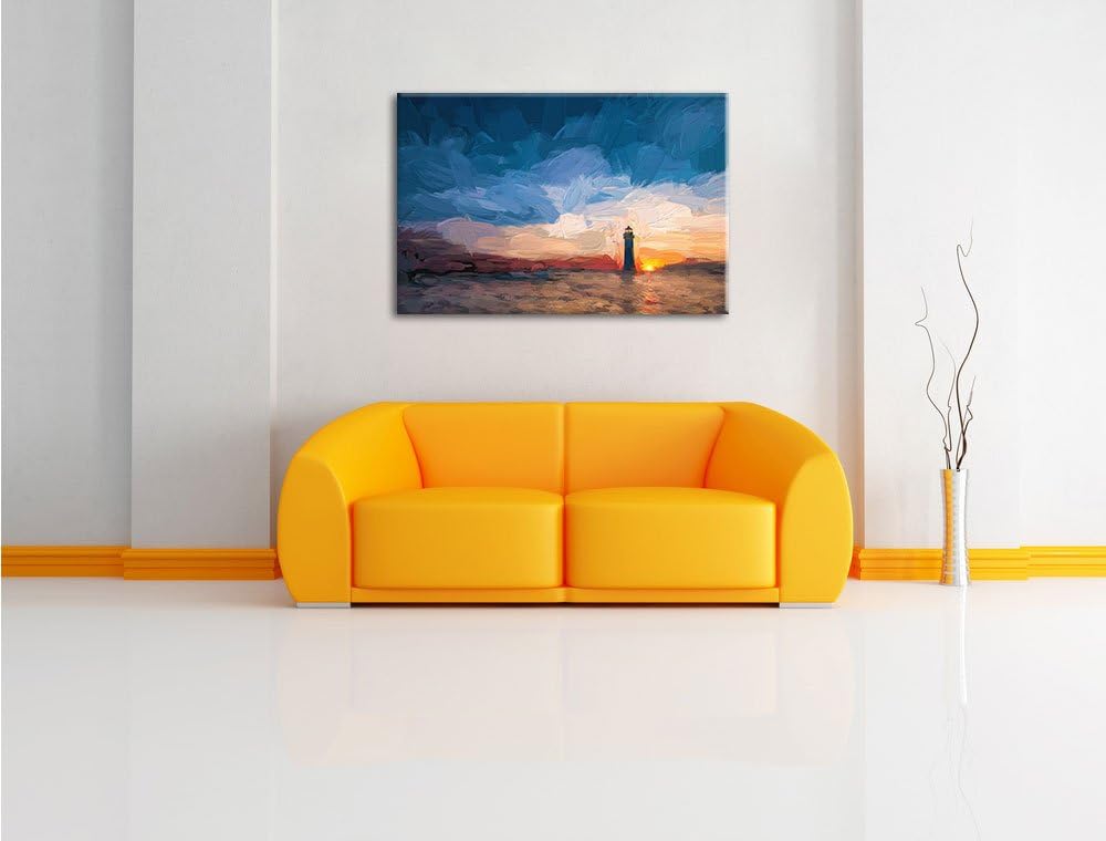 Pixxprint Leuchtturm im Sonnenuntergang als Leinwandbild/Grösse: 100x70 cm/Wandbild/Kunstdruck/ferti