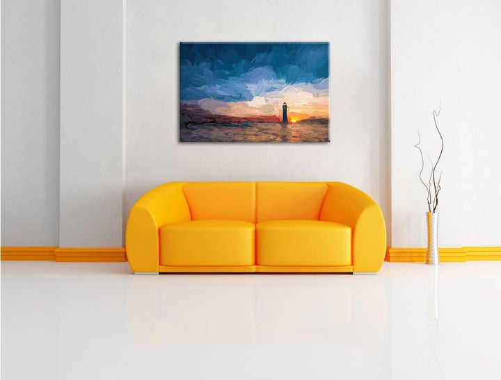 Pixxprint Leuchtturm im Sonnenuntergang als Leinwandbild/Grösse: 100x70 cm/Wandbild/Kunstdruck/ferti