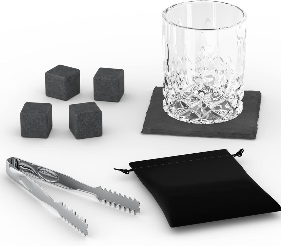 Twhisky Premium Whisky Glas Geschenkset - 1 Whiskey Glas Tumbler 300 ml, 4 wiederverwendbare Whisky
