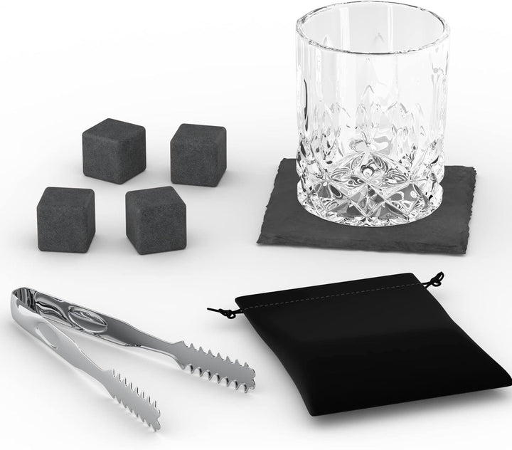 Twhisky Premium Whisky Glas Geschenkset - 1 Whiskey Glas Tumbler 300 ml, 4 wiederverwendbare Whisky