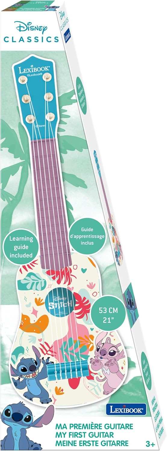 Lexibook, Disney Stitch, Meine erste Kinder-Gitarre, 6 Nylonsaiten, 53 cm, Inklusive Anleitung, Blau