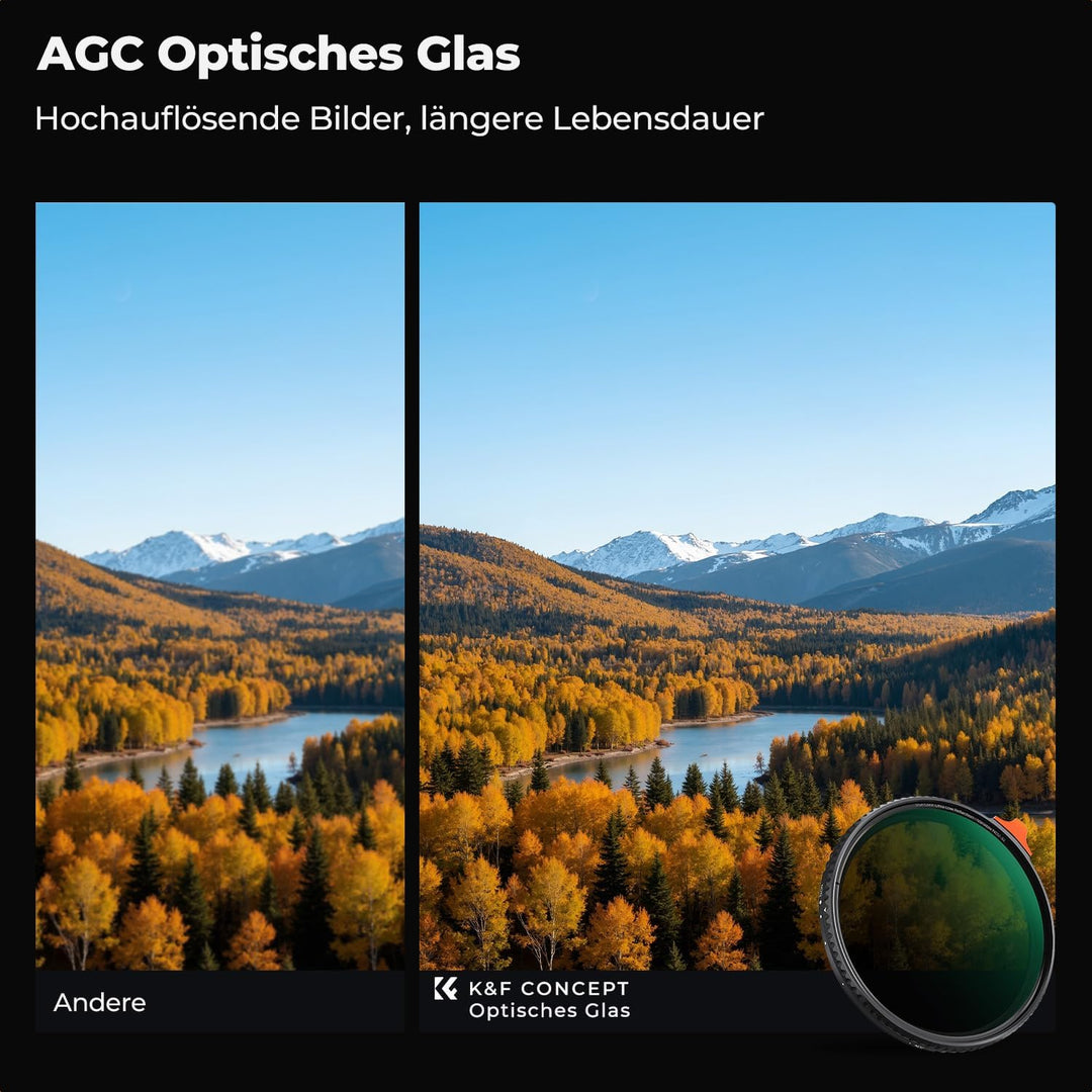 K&F Concept Nano X-Serie ND Filter 105mm Variabler Graufilter ND2-400 (1-9 Stop) Vario ND Filter mit