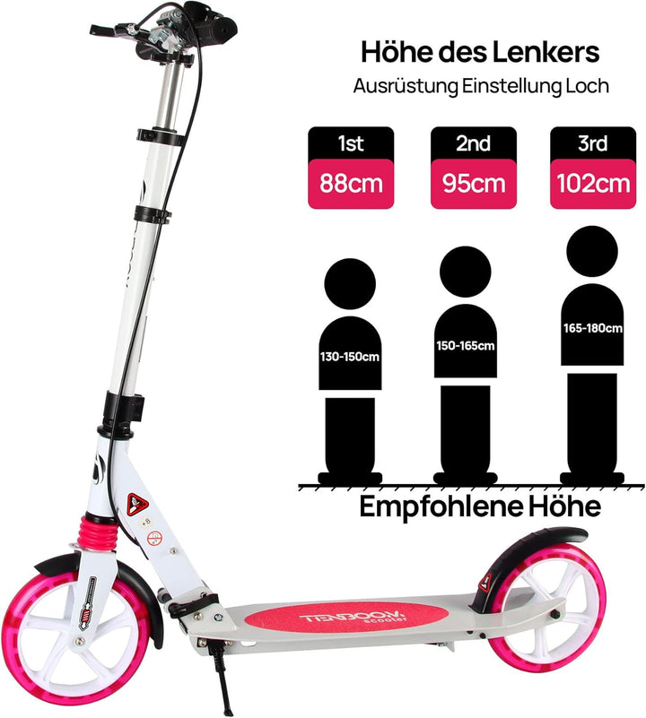 TENBOOM Roller Kinder 10 Jahre, Aluminium Tretroller klappbar Cityroller Höhenverstellbar, Roller Ki