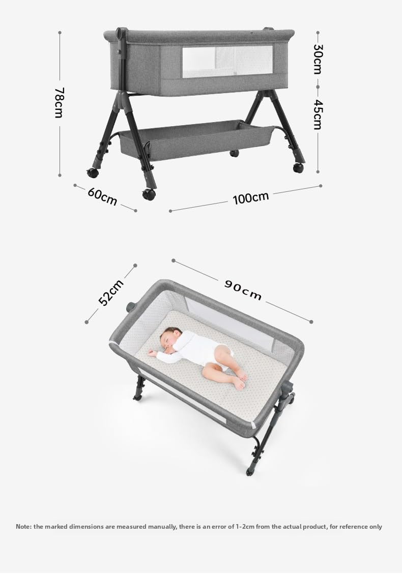 Beistellbett Baby mit Wickeltisch, Klappbares Babybett, Multifunktional Stubenwagen Baby, 3-Fach Höh