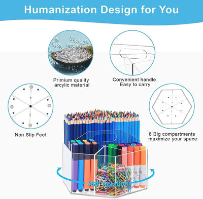 Catekro Acryl-Stifthalter, Hexagon, 360 ° rehbar Schreibtisch-Aufbewahrung für Marker, Buntstifte, K
